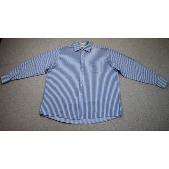 Michael Kors Mens Dress Shirt 17.5 34/35 XL Blue Button Down Long Sleeve Striped - Picture 1 of 8